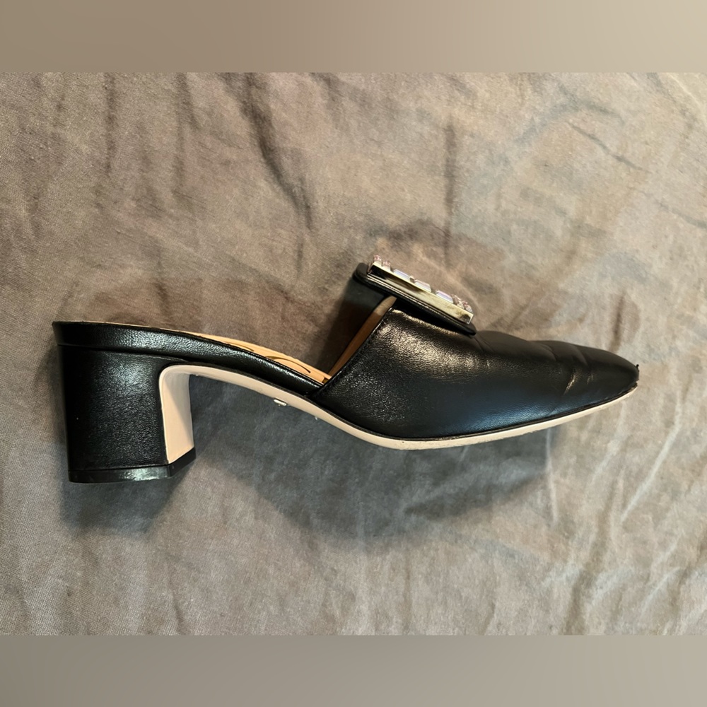 Gucci— Madelyn Malaga Crystal Square G Leather Mules 35 / 36 Block Heel - Picture 15 of 16